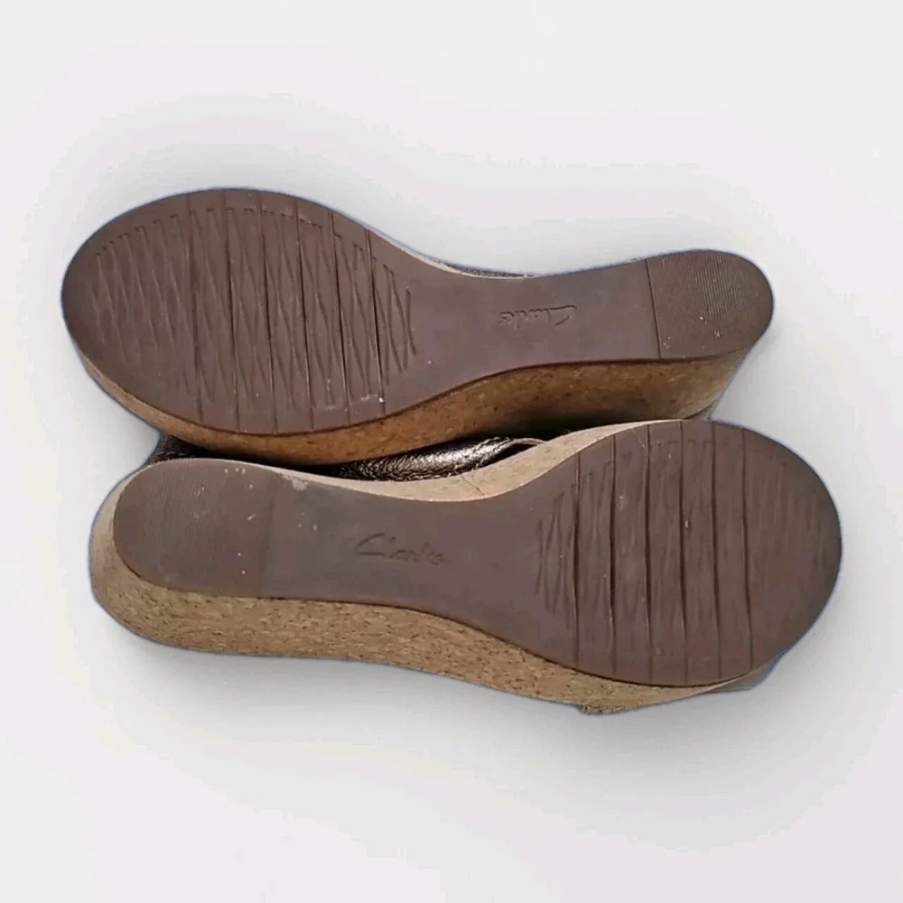 Clarks Artisan Metallic Leather Aisley Tulip Slingback Cork Sandals Sz 11M #X13